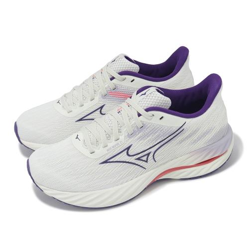 Mizuno 慢跑鞋 Wave Inspire 21 女鞋 白 紫 平織網布 波浪片 支撐 運動鞋 美津濃 J1GD2544-25