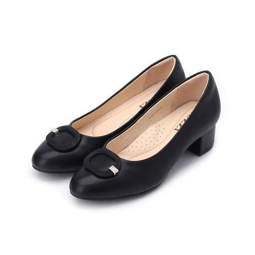 LUZZI 圓釦鑽跟鞋 黑 女鞋 鞋全家福