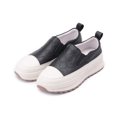 LUZZI 菱紋牛皮套式休閒鞋 黑 女鞋 鞋全家福