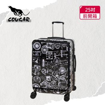 (COUGAR美洲豹)25吋前開行李箱／中開兩段式行李箱／旅行箱(黑色郵票-9010B)