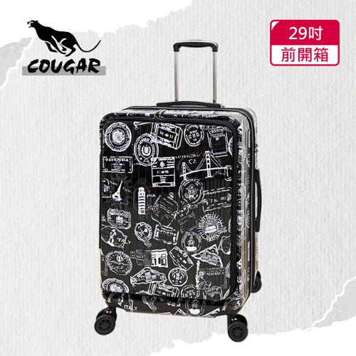 (COUGAR美洲豹)29吋前開行李箱／中開兩段式行李箱／旅行箱(黑色郵票-9010A)