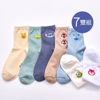 【ONEDER】Disney 迪士尼大臉系列中筒襪 史迪奇 米奇 米妮 小熊維尼 熊抱哥22-26cm-7雙組 DY-A331-7