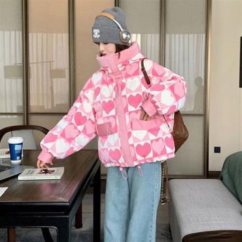 【巴黎精品】真 羽絨90%鴨絨 羽絨外套鴨絨夾克-粉色愛心連帽羽絨服女外套a1ii24