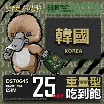 【鴨嘴獸 旅遊網絡卡】韓國eSIM 25日 重量型 吃到飽 網絡卡 韓國上網絡卡 免換卡 高流量上網絡卡