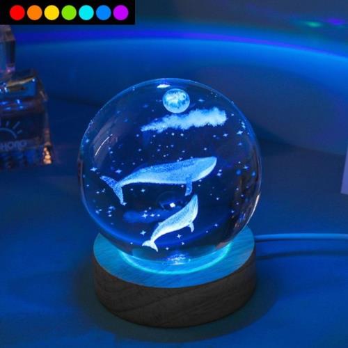【All Splendid】彩色 LED發光夜燈 夜晚鯨魚 水晶球 燈座 生日禮物 情人節禮物 送禮 水晶雕刻球 氣氛小物