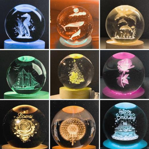 All Splendid】七彩星空水晶球流星太陽系暖光小夜燈LED 雷雕燈交換禮物