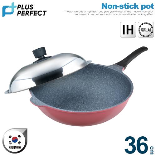 【PERFECT理想】韓國晶鑽2代不沾炒鍋36cm(附蓋)粉紅
