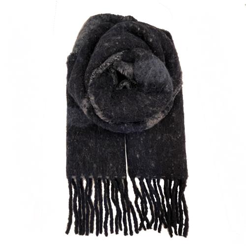 【COACH】新款大LOGO雙面毛呢羊駝毛流蘇長版圍巾(長版/深藍)