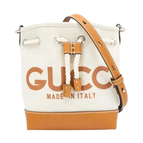 Gucci 棉麻帆布內裡GG印花肩背水桶包-Mini(777166-米)