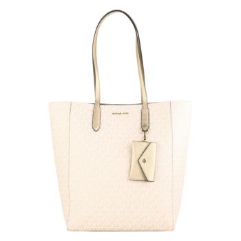 MICHAEL KORS- MK金字滿版PVC皮革附卡夾包肩揹包(米白)L