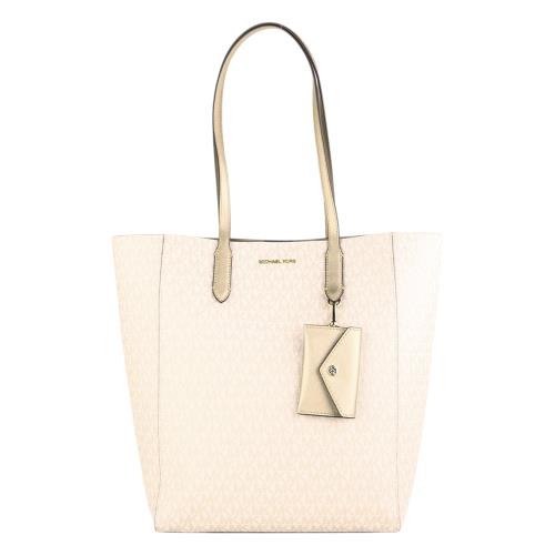 MICHAEL KORS- MK金字滿版PVC皮革附卡夾包肩背包(米白)L