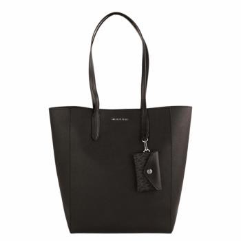 MICHAEL KORS- MK金字滿版PVC皮革附卡夾包肩揹包(黑)L