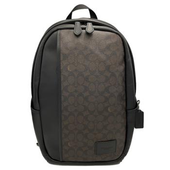 【COACH】C LOGO滑面牛皮男款中性後揹包(深咖/黑)