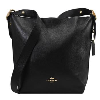 COACH C2818 Val Duffle 金屬LOGO荔枝皮革拉鍊斜揹包.黑