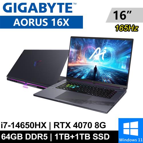 技嘉 AORUS 16X ASG-53TWC64SH-SP5 16吋 灰(i7-14650HX/64G/1T+1T/RTX4070/W11)特仕筆電