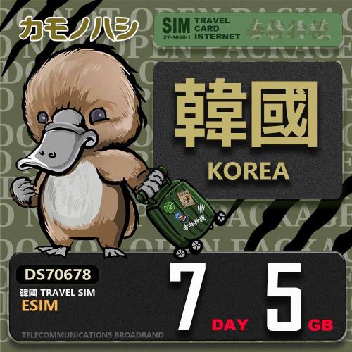 【鴨嘴獸 旅遊網卡】韓國eSIM 7日 5GB  用完斷網  網卡 韓國上網卡 免換卡 流量上網卡