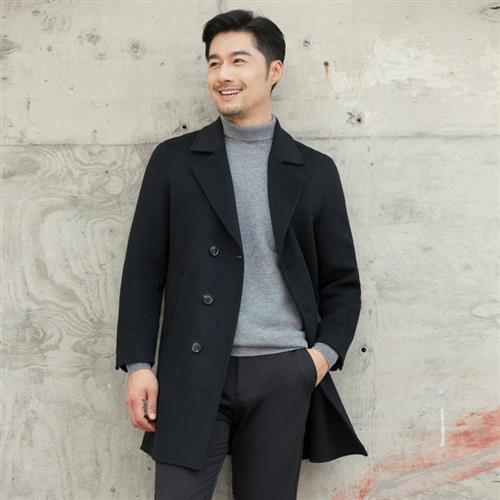 【巴黎精品】羊毛大衣毛呢外套-中長款韓版修身雙排扣男外套3色a1im20