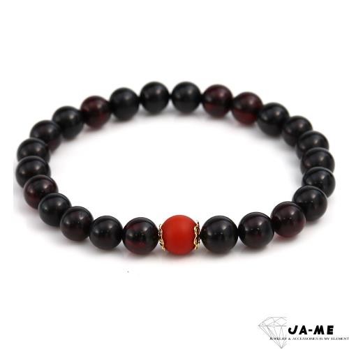 JA-ME 天然琥珀眾珀之最頂級翳珀南紅手珠6.5-7mm