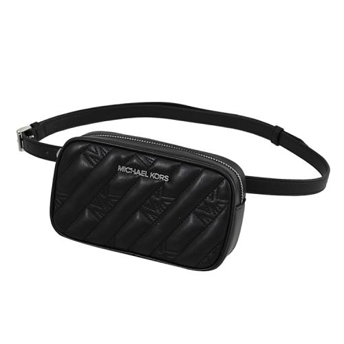 MICHAEL KORS Rose 柔軟皮革斜格紋車線三用腰包.黑/銀