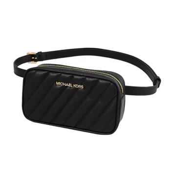 MICHAEL KORS Rose 柔軟皮革斜格紋車線三用腰包.黑/金