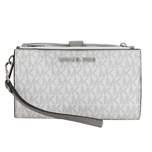 【全新福利品】MICHAEL KORS JET SET TRAVEL 印花手提雙拉鍊長夾.白/灰