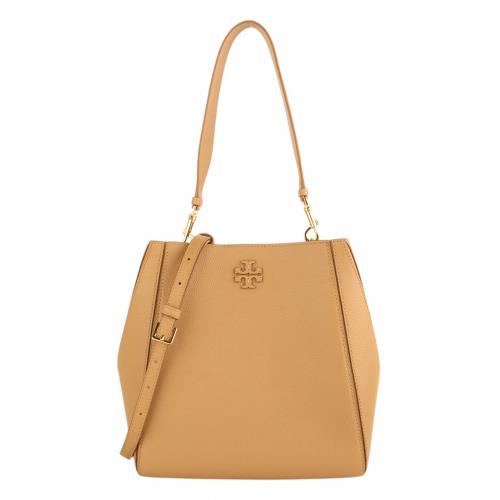 TORY BURCH-McGraw 雙T Logo 皮革兩用水桶包(棕杏色)大款