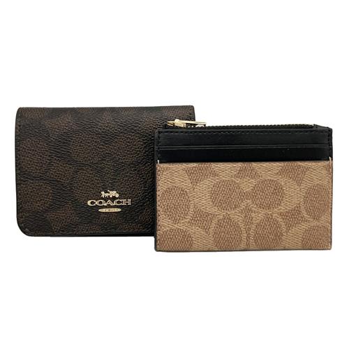 【COACH】C LOGO拉鍊零錢袋2合一短夾(深咖/焦糖)
