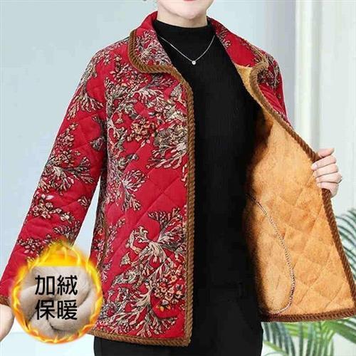 【韓國K.W.】現貨韓國新款加大尺加絨立體印花口袋外套(復古外套/立領外套/長袖外套)