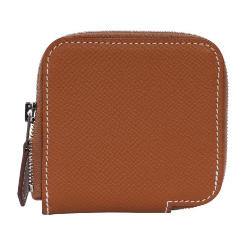 HERMES Silkin Epsom皮 絲巾內裡零錢包(金棕色)