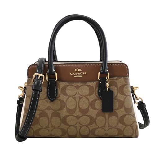 COACH CH287 Darcie 撞色款印花LOGO皮革三層兩用包.駝/咖