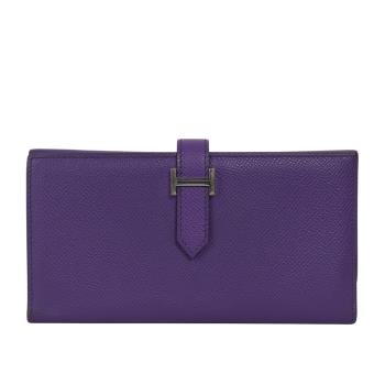 二手商品9成新 HERMES Bearn H Epsom 皮革銀釦皮夾(紫色)