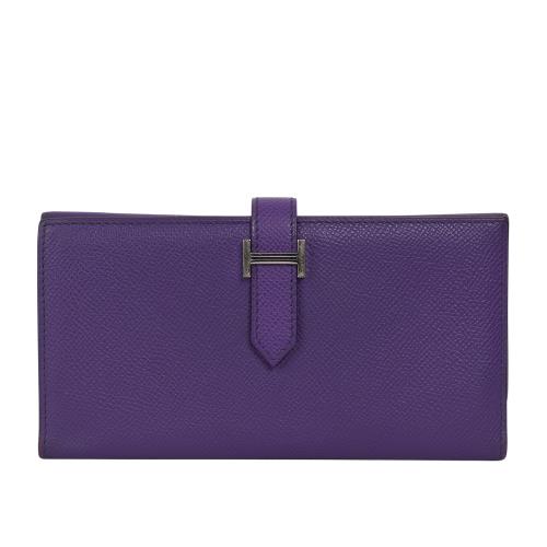 二手商品9成新_HERMES Bearn H Epsom 皮革銀釦皮夾(紫色)