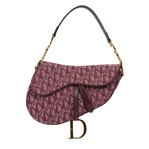 二手商品8.5成新_DIOR迪奧 Oblique Saddle 緹花布馬鞍包(暗紅色)