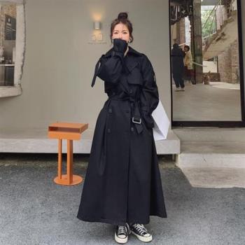 【巴黎精品】風衣外套休閒大衣-英倫風雙排扣超長款風衣女外套黑色a1in2