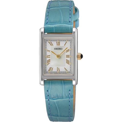 SEIKO 精工 CS系列經典羅馬方形腕錶/銀X藍/18X20mm (4N30-00H0B/SWR101P1)SK003