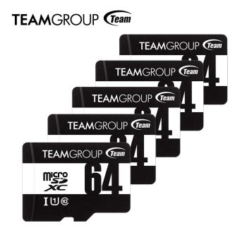【超值五入組】Team 十銓 64GB microSDXC UHS-I U1 C10記憶卡 100MB/s(含轉卡)
