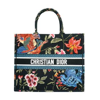 Dior Book Tote Oblique 花卉刺繡大型手提托特包(黑)