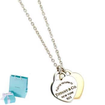 TIFFANY 925純銀搭18K金迷你雙心墜飾項鍊
