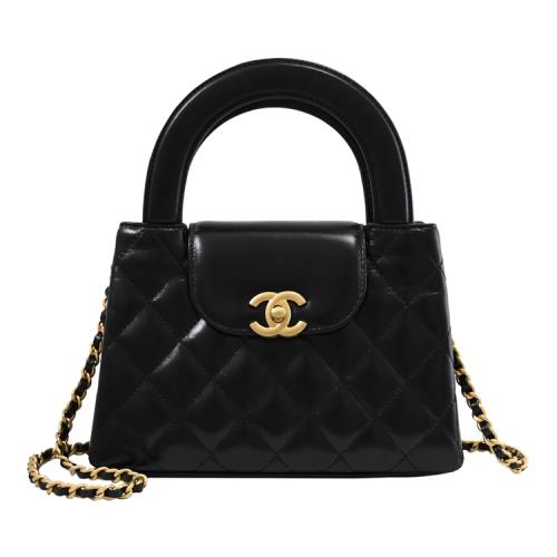 CHANEL AS4416 KELLY 經典雙C LOGO迷你款兩用穿鏈包.黑金