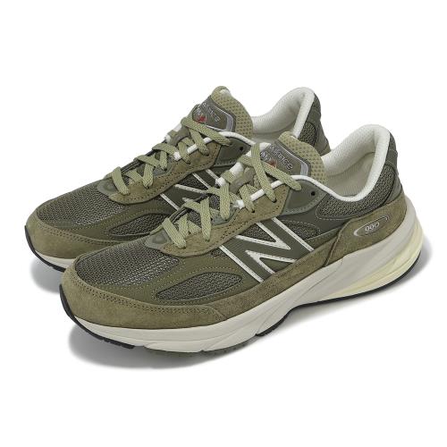 New Balance 休閒鞋990 V6 男鞋軍綠米白美製拼接麂皮緩衝經典NB
