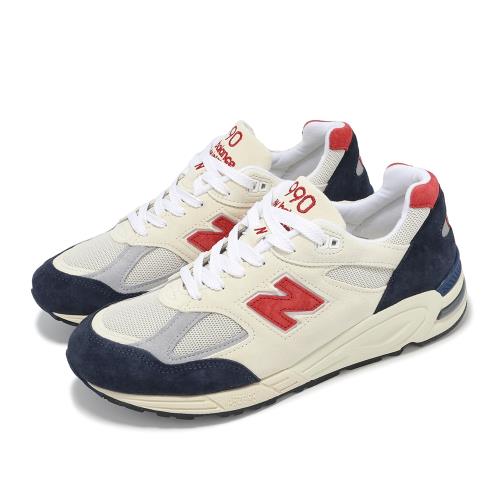 New Balance 休閒鞋 990 V2 男鞋 米白 紅 藍 美製 麂皮 拼接 經典 NB M990TA2-D