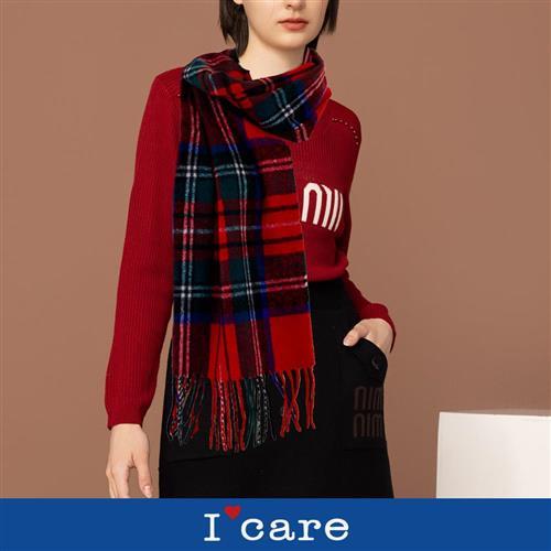 現貨【Icare 依卡】紅藍蘇格蘭格紋圍巾（F）｜格紋圍巾 長條圍巾