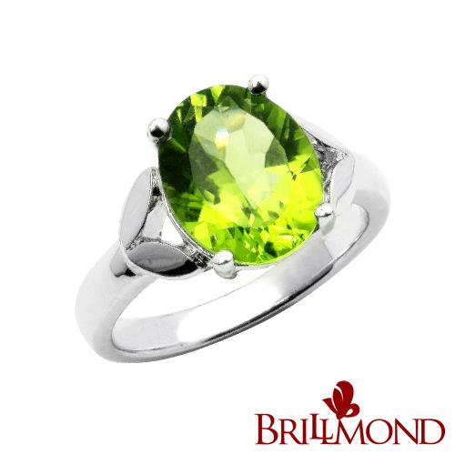 【BRILLMOND】 2克拉 天然橄欖石 戒(925銀鍍白K金台)