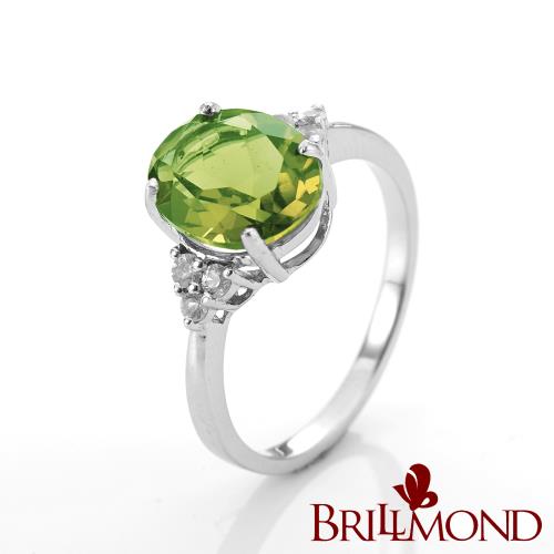 【BRILLMOND】2克拉 天然橄欖石 鑽戒(925銀鍍白K金台)