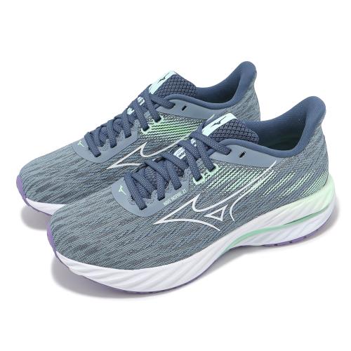 Mizuno 慢跑鞋 Wave Inspire 21 女鞋 超寬楦 灰藍 紫 波浪片 支撐 回彈 運動鞋 美津濃 J1GD2546-21