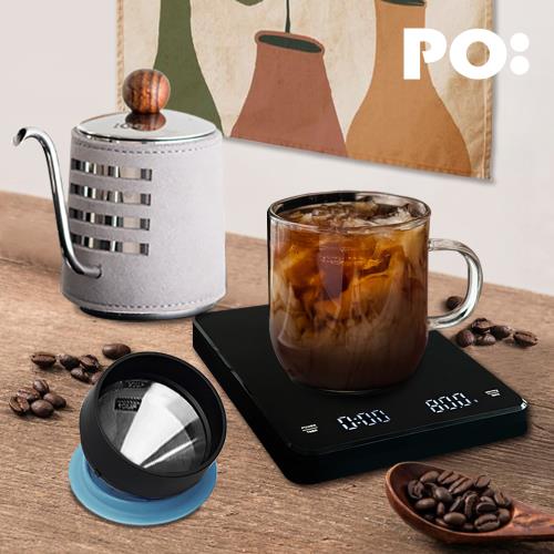 【PO:Selected】丹麥手沖咖啡三件組(電子秤/手沖壺-共2色/玻璃杯240ml-共4色)