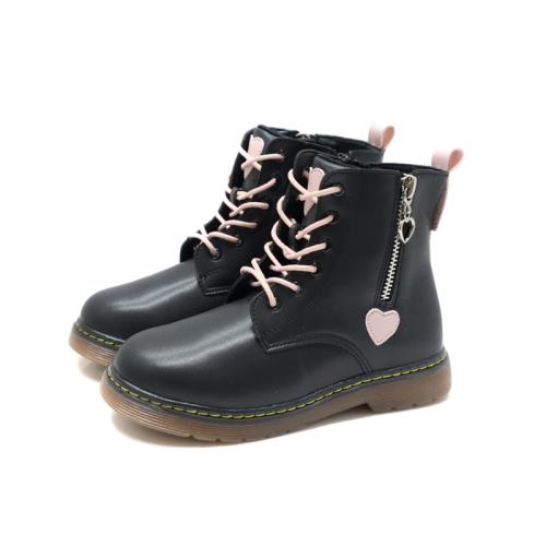 兒童鞋 靴子 短靴 黑粉綁帶 拉鍊穿脫 童鞋 3458 04 no295