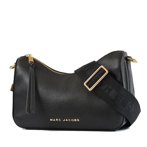 MARC JACOBS 牛皮荔枝紋拉鍊肩背/斜背二用鎖頭包-黑色/大