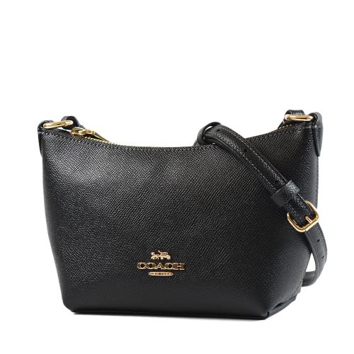 COACH Zip Top 防刮皮革拉鍊斜背船型包-黑色/迷你款