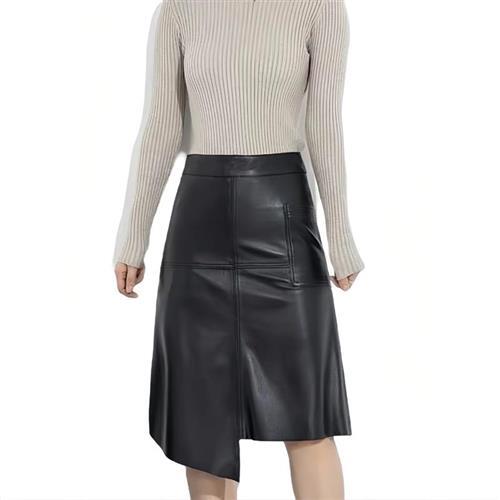 【巴黎精品】皮裙半身裙-A字不規則下擺半身裙女裙子a1iv13